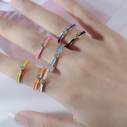 INS Zircon Candy Color Simple Copper Drop Oil Texture Rings Retro Irregular Geometric Open thin Ring for Women Party Jewelry