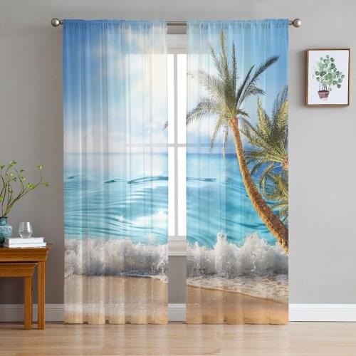 Sheer Curtains For Living Room Beach The Sea Coconut Tree Childrens Bedroom Balcony Large Curtains Kitchen Dining Room Curtains