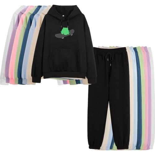 Cute Pullovers for Women Oversized Sweatshirt Ladies Cartoon Streetwear Aesthetically Hoodies Sweatsuit Suit Winter Hoody Sets