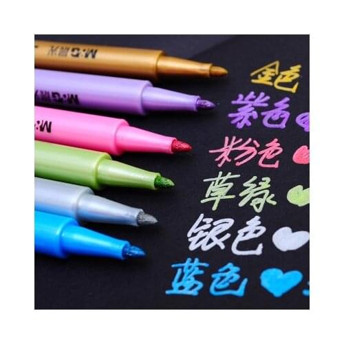 QSHOIC 6 PCS/lot dawn beauty metal color marker Water-based ink silver gold paint pen Quick dry markers