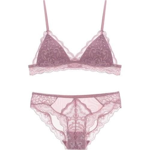 Sexy Open Cup Plunge Bra For Girls Lace Ultra Thin Lined Wireless Triangle Bra and Panties Set Underwear Lingerie Women 2019 New