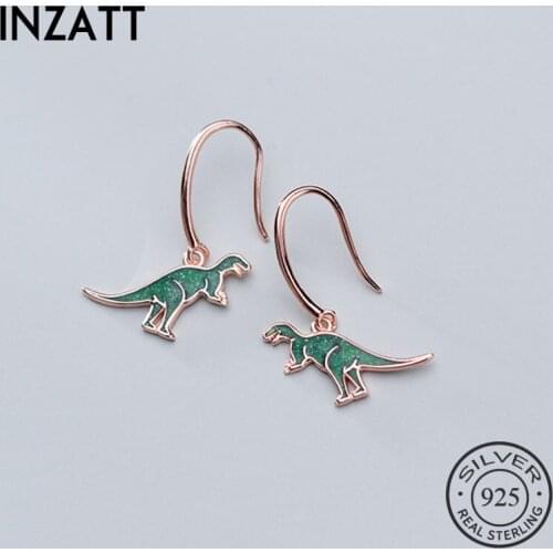 INZATT Real 925 Sterling Silver Green Dinosaur Drop Earrings For Elegant Women Party Fine Jewelry Fashion Accessories Gift