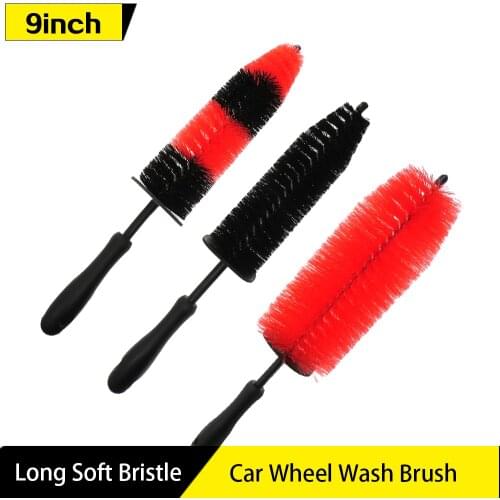 9inch Wheel Rim Cleaning Brush Long Soft Bristle Car Wheel Brush Rim Tire Detail Brush,Multipurpose for Auto Motor Engine clean