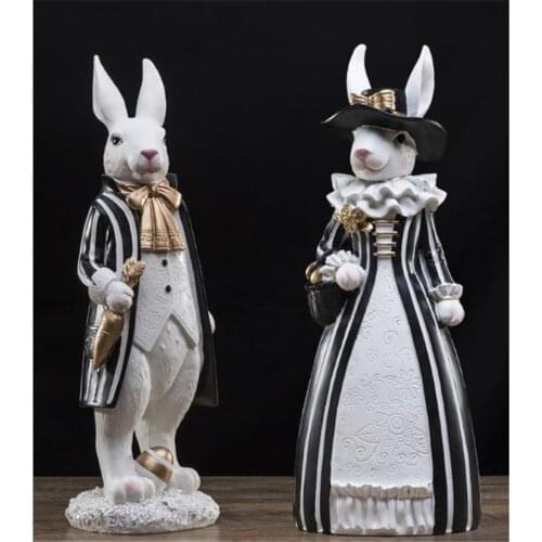 Creative Resin Crafts Rabbit Family Statue Cute Table Ornaments Home Decoration Decor sculpture Birthday Gift rural garden room
