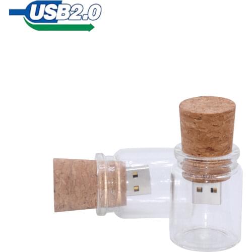 USB 2.0 Glass drift bottle with Cork USB Flash Drive glass bottle pendrive 4GB 8GB 16GB 32GB 64GB128GB wedding gift