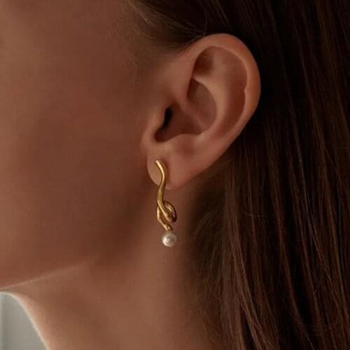 Vintage Simple 925 Silver Needle Earrings Fashion Geometric Irregular Pearl Stud Earrings For Women Jewelry Accessories Gift