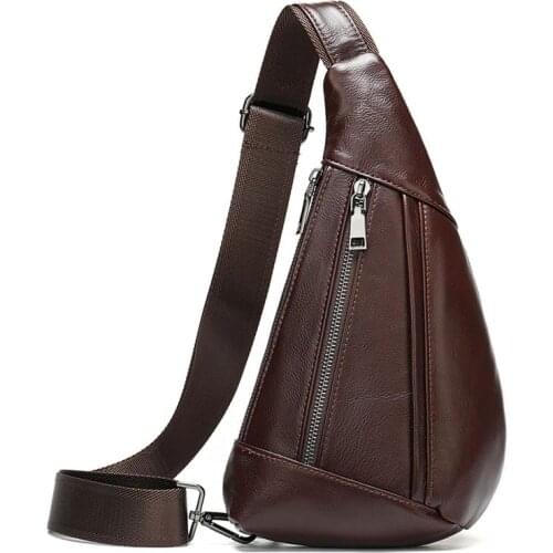 Weysfor New Mens Genuine Leather Sling Crossbody Bags Casual Shoulder Bags for Men Travel Messenger Bag Men Leather Chest Pack