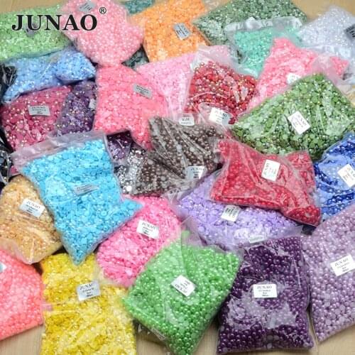 JUNAO 2 4 6 8 10 12 14mm Wholesale Rose AB Color Flatback Pearls Half Round Rhinestones Non Hotfix Crystal Strass For DIY Crafts