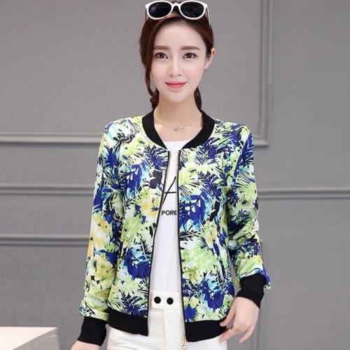 New 2021 Spring Korean Print Women Basic Jackets Coats Bomber Jacket Casual Female Elegant Slim Jacket Plue Size Outwear Clothes