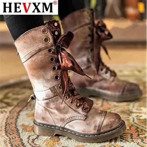 2021 New Mid-Calf Boots Autumn Winter Non-slip Flat Shoes Vintage Sexy Steampunk Leather Retro Buckle Ladies Snow Boots