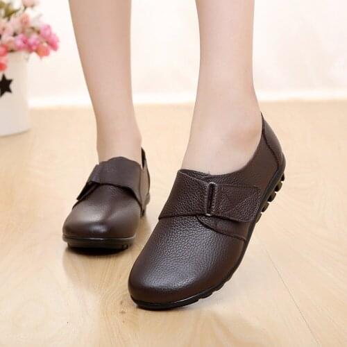 Tilocow Casual Women Shoes Genuine Leather Sneakers Buckle Strip Solid Flat Shoes Woman Classic Flats Shoes Plus Size 35-42