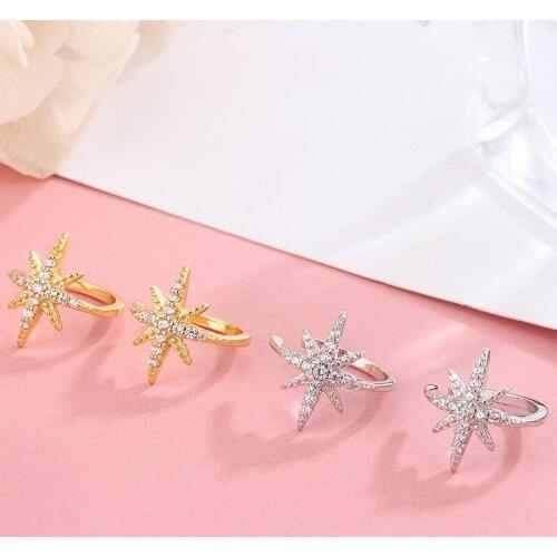 24k Gold-Plated Silver Star Ear Cuff Micro Pave CZ Zircon Non Pierced Small Sized Girl Clip Earring Cuff Korean Earcuff Jewelry