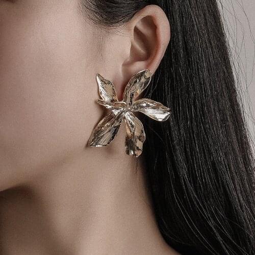 Korean Fashion New Gold Punk Earrings For Women Flower Geometric Drop Statement Earrings Fashion Party Jewelry 2021 Trend Gift