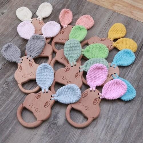 1PC Baby Teether Beech Wooden Rattle Toys Wood Teething Rodent Chew Play Gym Montessori Stroller Toy Wholesale