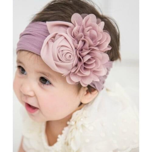 Yundfly 10pcs/lot Satin Rose Flower Baby Headband Newborn Knot Wide Nylon Headwraps Turban Girls Headwear Kids Photo Props