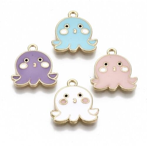 10pcs Mixed Color Octopus Shape Enamel Charms Cute Animal Zinc Alloy Pendants For Earring Necklace Jewelry DIY Making