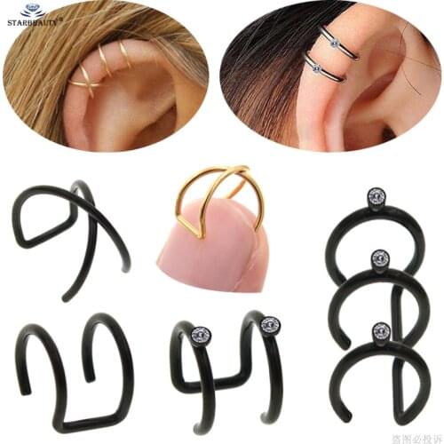 2 pcs/lot Double Triple C X Tragus Helix Piercing Oreja Fake Piercing Ear Piercing Cuff Clip on Earrings Crystal Fake Earrings