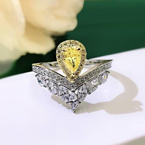 2021 New Womens Luxury 925 Silver Ring Crown Citrine Engagement Zircon Rings Princess Temperament Noble Wedding Party Jewelry