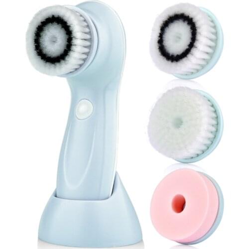 3 In 1 Electric Facial Cleansing Brush Silicone Rotating Face Brush Deep Cleaning Skin Exfoliation Waterproof Facial Massager