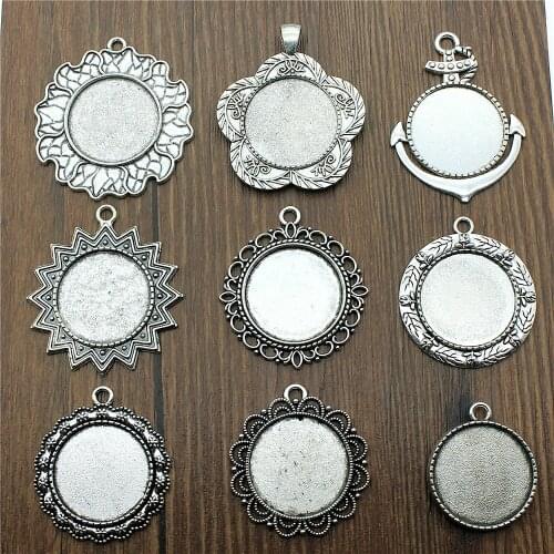 3pcs Fit 25mm Round Glass Cabochon Base Setting Pendant Tray For Jewelry DIY Making Antique Silver Color FM4031