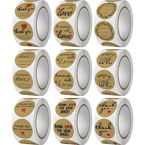 500pcs Vintage Kraft Paper Stickers "Handmade With Love""Thank You" Stickers Seal Labels Scrapbook Gift Stationery Label Sticker