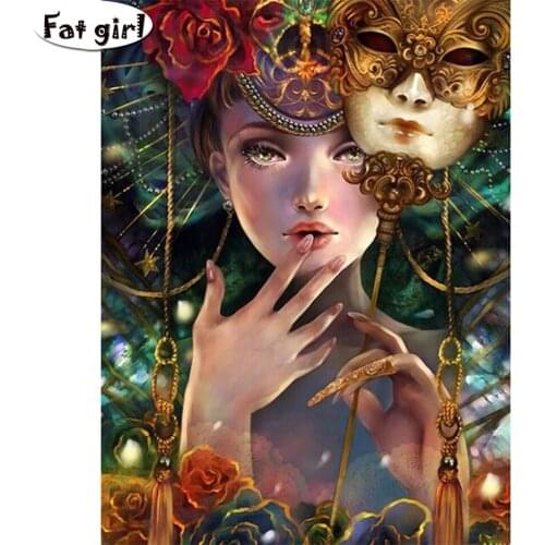 5D Diy diamond painting cartoon Retro mask woman cross stitch Full Square Diamond embroidery Needlework Rhinestone Mosaic art