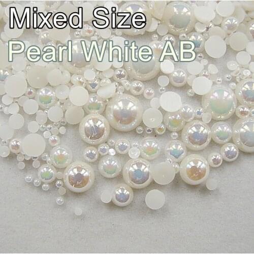 7 Sizes Mixed! Pearl White AB 1100PCS/PACK (2mm/3mm/4mm/5mm/6mm/8mm/10mm) Half Round Flatback ABS Imitation Pearl Beads