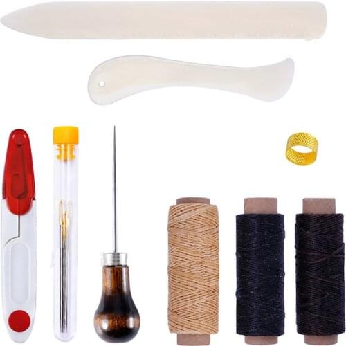 9Pcs/Set DIY Leather Craft Hand Thread Awl Waxed Thimble Stitching Sewing Tool LeatherCraft Kit