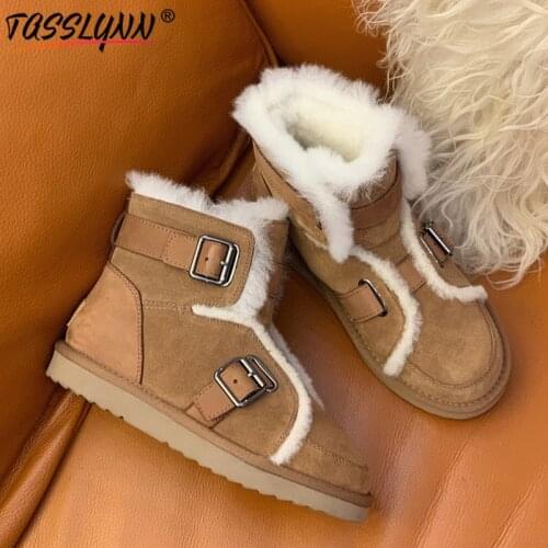 TASSLYNN 2020 Womens Platform Heels Cow Suede Snow Boots Slip-On Round Toe Shoes for Women Ankel Boots for Women