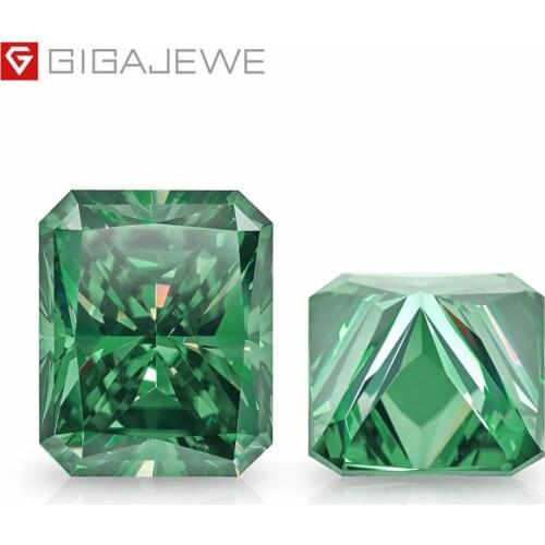 GIGAJEWE Green Radiant Cut Moissanite Loose Diamond Test Passed Gemstone For Jewelry Making Gift