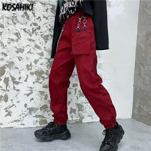 KOSAHIKI 2021 Loose Casual High Waist Cargo Pants Harajuku Solid Harem Women Men Pants Korean Ins Retro Fashion Trousers 11a212