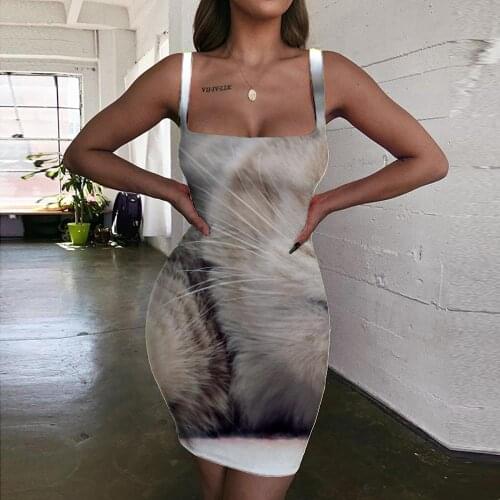 Giyu Brand Cat Dress Women Animal Ladies Dresses Novelty 3d Print Psychedelic Bodycon Dress Womens Clothing Summer Short Beach