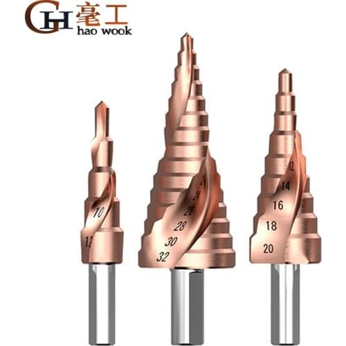 Haowook 4-12/20/32mm HSS CO M35 TiCN Coated Step Drill Bit Spiral/Straight Groove Wood Metal Hole Drill Cutter Cone Drill Bit