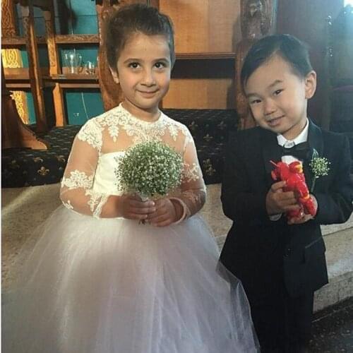 Beauty Emily O Neck Appliques Flower Girl Dresses for Weddings Party Dresses for Child Puffy Ball Gown 2020