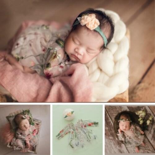 Newborn Photography Props Baby Girl Photo Dress Lace Embroidered Dress With Baby Headband Infant Photo Shoot Suits Baby Skirt