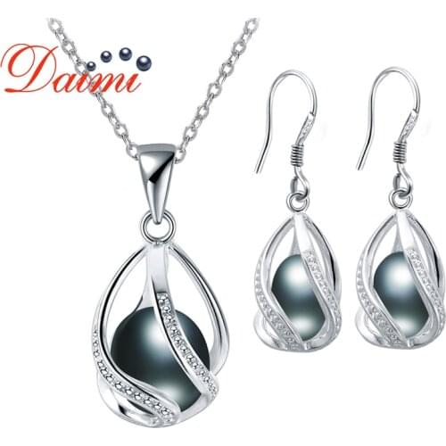 DMSFP001 Pearl Jewelry Sets Silver 925 Jewelry 8-9mm Bohemian style Black/White/Pink/Purple Pearl Set For Women