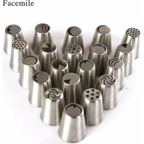 Facemile 20Pcs Stainless Steel Nozzles Piping Tips Russian Flowers Fondant Pastry Tools DIY Cake Decorating Tools