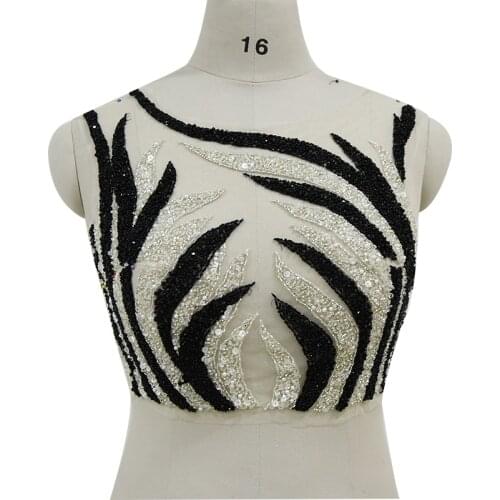 New Arrival dress wedding embroidery bling beaded crystal rhinestone bodice applique patches WDP-313