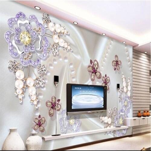 Beibehang Wallpaper Large Mural Pearls Diamond Mosaic Flowers Dielianhua TV Wall Background Wall paper wallpaper for walls 3 d
