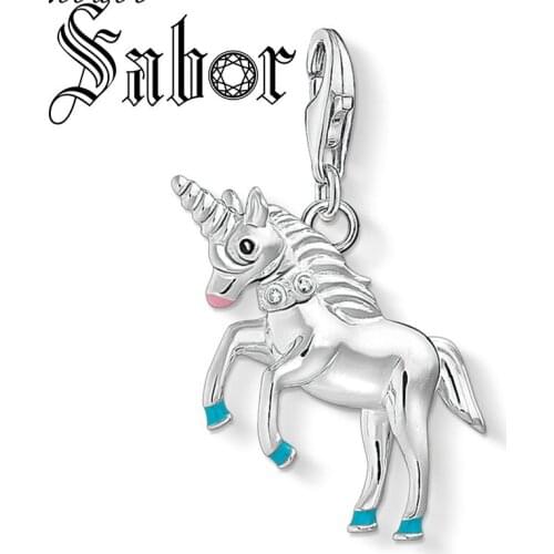 Charm Pendant Colorful Unicorn Fashion Jewelry Trendy Cute Real Authentic silver plated Gift For Women Fit Bracelet thomas