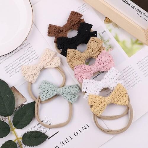Solid Color Knitting Wool Bowknot Hairband Infant Cute Handmade Bows Nylon Traceless Headband Baby Headwear Photography Props