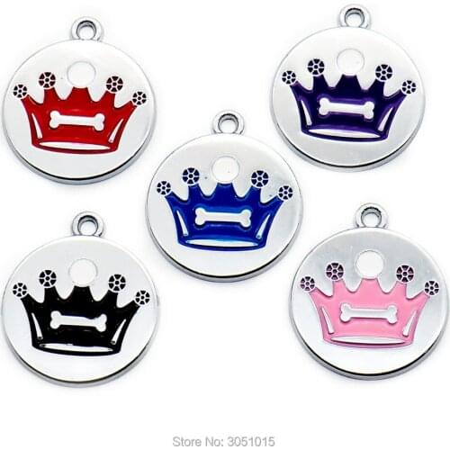 Wholesale 20pcs Pet ID Tags Personalized Dog Name Crown Tags Small Large Cat Pet Collar Tag Pet Accessories Bone Paw Glitter
