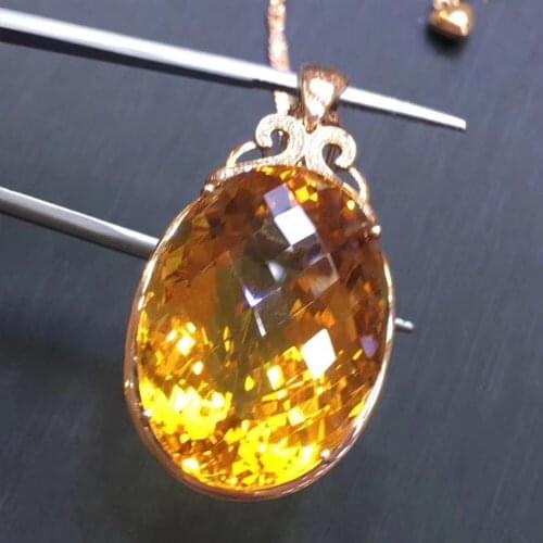 Natural Citrine Pendant Bare stone 42ct size26.5*19.5mm 18k Rose Golden ample Reverse drilling