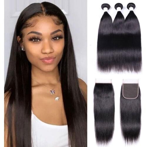 Fuduete Straight Bundles With Closure Brazilian Hair Weave Bundles With Closure Human Hair Bundles With Closure Remy Hair