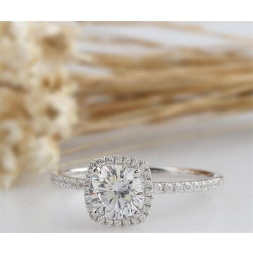 RandH 14K White Gold 6.5mm 1.0CARAT Round Brialliant Heart Arrow Cut Solitaire Womens Rings Wedding Anniversary Gift Jewelry