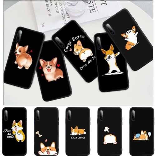 Cute Cartoon Corgi Dog Black Silicone Mobile Phone Cover For Xiaomi Mi 6 A2 8 10 Lite 9 Se 9t Pro A1 Note 10 Lite Case