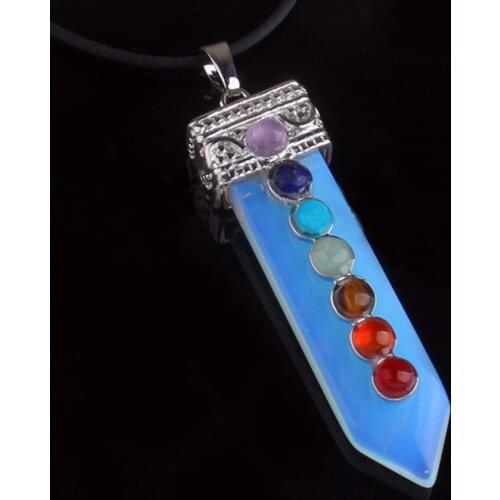 Trendy-beads Vintage Style Silver Plated Sword Shape Chakra Opalite Opal Pendant For Anniversary Jewelry