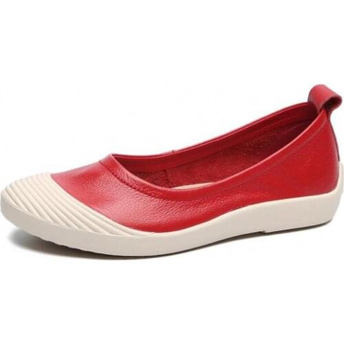 Hot 2020 Spring Summer New Full Genuine Leather Shallow Women Casual Shoes Fashion Popular Soft Bottom Non-slip Wear Flat Shoes