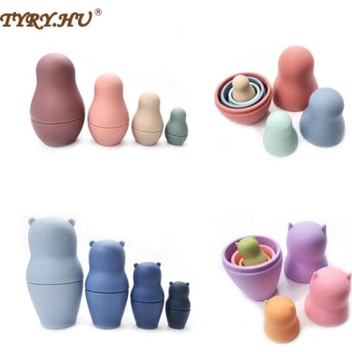 TYRY.HU 8pcs Rabbit Bear Silicone Toys Soft Jenga Building Blocks 3D Folding Educational Stacking Toys BPA Free Silicone Teether