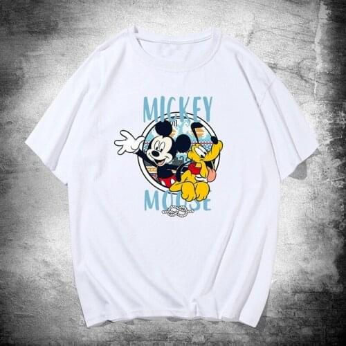 Disney Cartoon mickey mouse Shirts for Women Print Round Neck Short-sleeved Women Fashion Clothing Graphic T-Shirts Harajuku